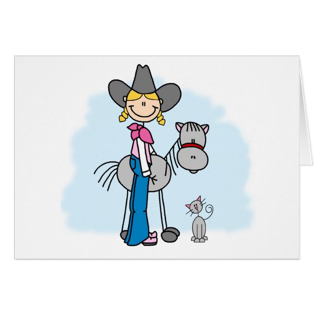 Stick Cowgirl N Horse Blank Card OBS Kort (Framsidan Horizontal)