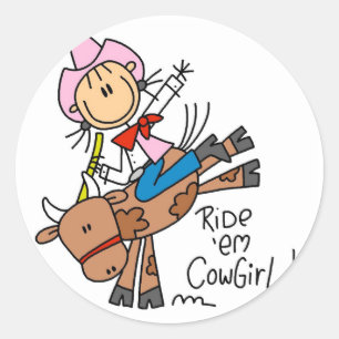 Stick Cowgirl Riding Bull Tshirts och Gifts Runt Klistermärke
