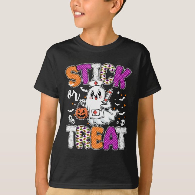Stick eller behandla Ghost Phlebotomy Tech Er Icu  T Shirt (Framsida)