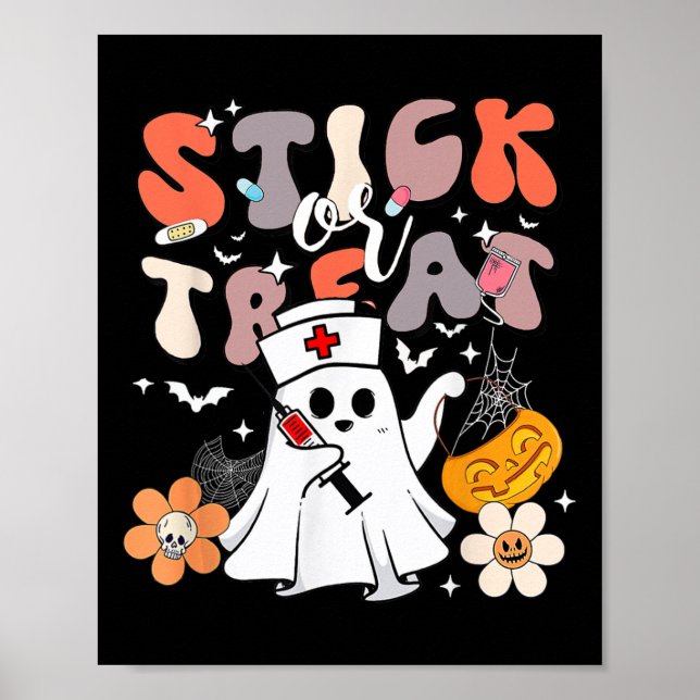Stick eller behandla Halloween Ghost Nurse Crna Em Poster (Framsidan)