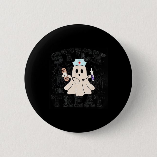 Stick eller behandla Halloween Ghost Nurse Hallowe Knapp (Framsida)