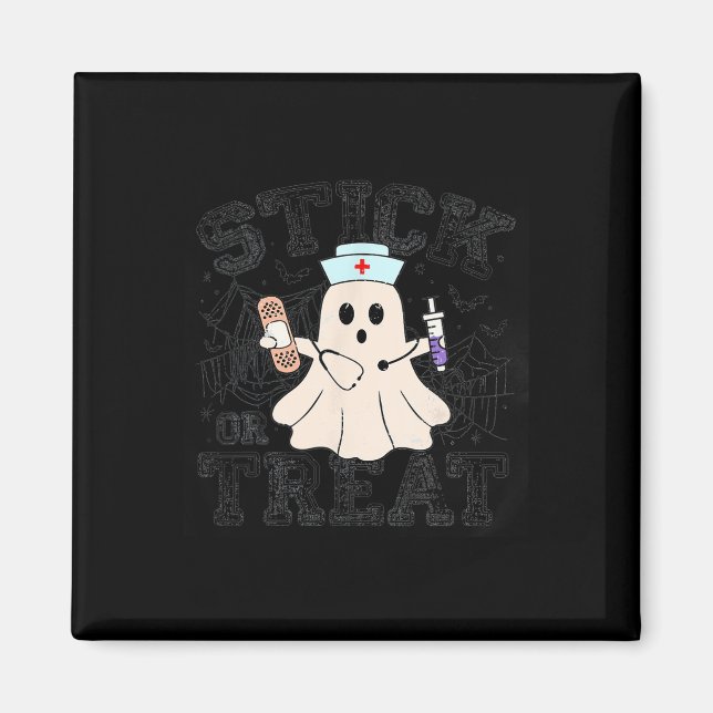 Stick eller behandla Halloween Ghost Nurse Hallowe Magnet (Framsidan)