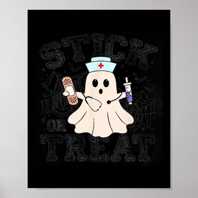 Stick eller behandla Halloween Ghost Nurse Hallowe Poster (Framsidan)