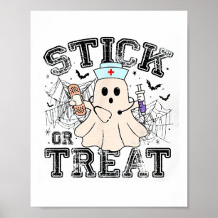 Stick eller behandla Halloween Ghost Nurse Hallowe Poster