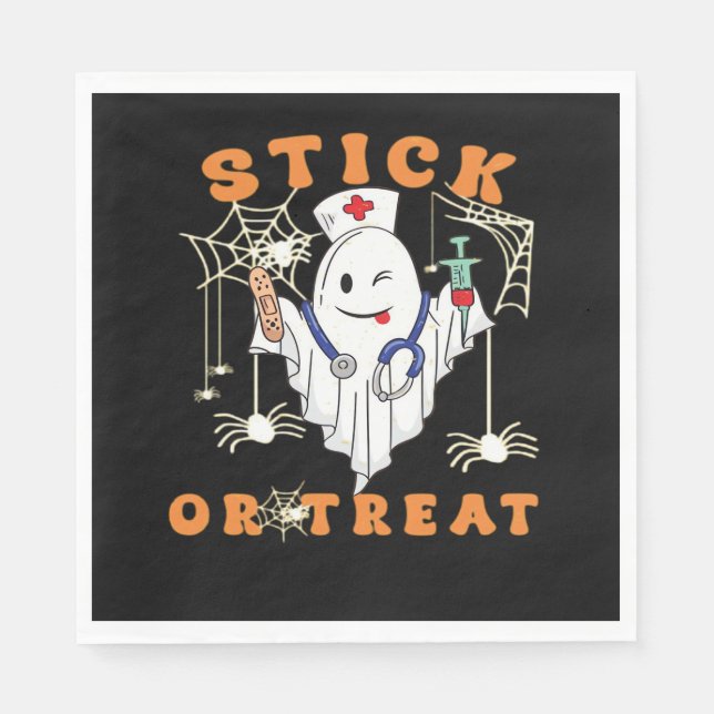 Stick eller Treat Nurse Spooky Nurse Costume Funny Pappersservett (Framsidan)