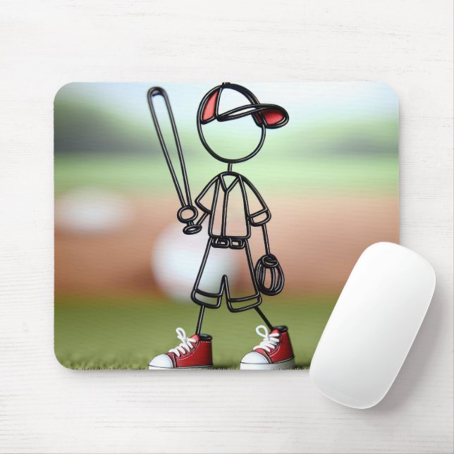 Stick figur Baseball Player med röda nycker Musmatta (Med mus)