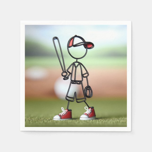 Stick figur Baseball Player med röda nycker Pappersservett (Framsidan)