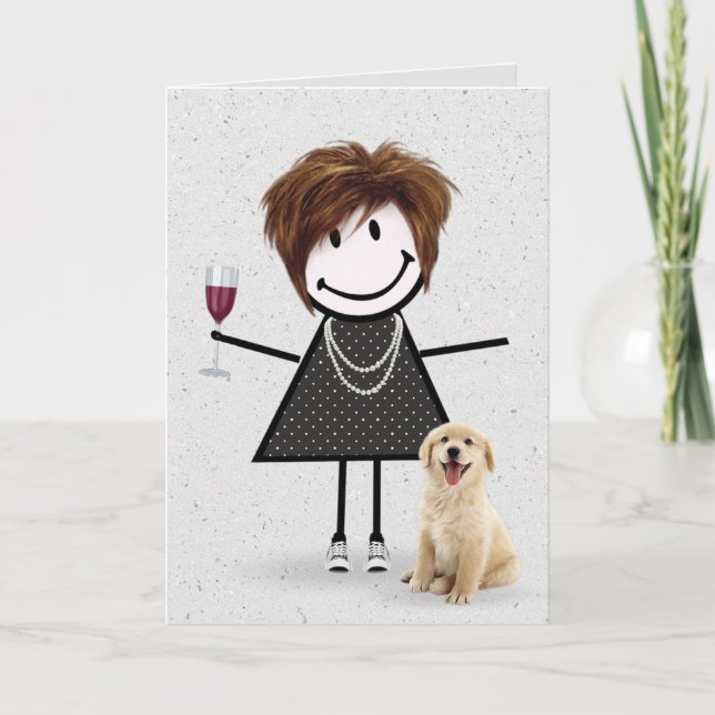 Stick figur Birthday Girl med Golden Retriever Kort (Framsida)