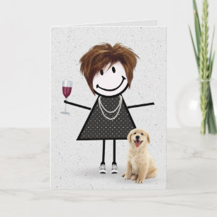 Stick figur Birthday Girl med Golden Retriever Kort