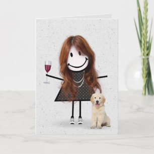 Stick figur Birthday Girl med Golden Retriever Kort