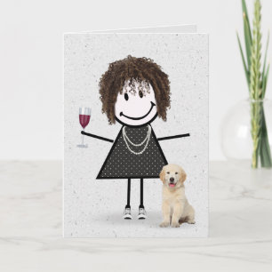 Stick figur Birthday Girl med Golden Retriever Kort