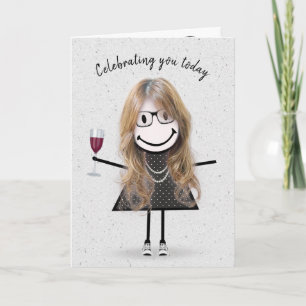 Stick figur Birthday Girl med Red Vin Kort