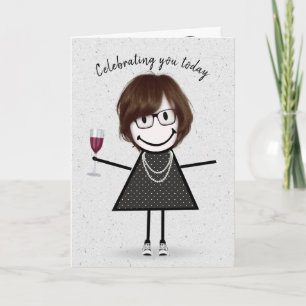 Stick figur Birthday Girl med Red Vin Kort