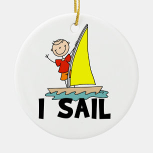 Stick figur Boy I Sail Julgransprydnad Keramik