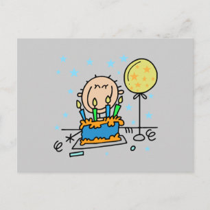 Stick figur Boy med födelsedagsgåva Vykort