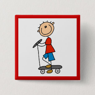 Stick figur Boy on Scooter Knapp