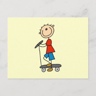 stick figur Boy on Scooter Vykort