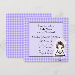 Stick figur Bride on Lila Gingham Inbjudningar