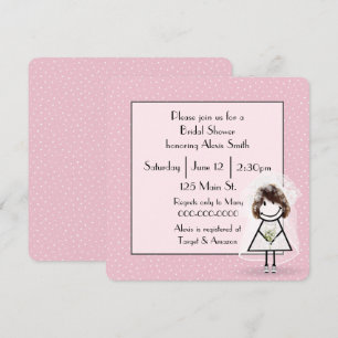 Stick figur Bride on Rosa Polka dots Inbjudningar