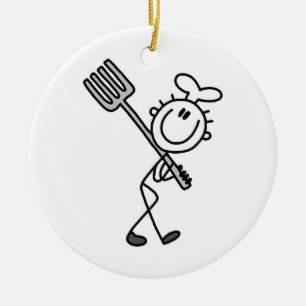 Stick figur Chef med gaffel Julgransprydnad Keramik