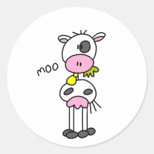 Stick figur Cow Tshirts och presenter Runt Klistermärke