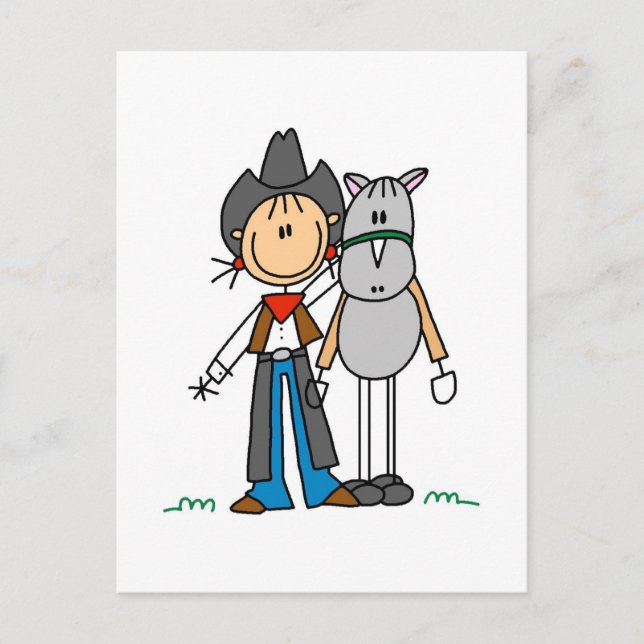 stick figur Cowgirl med Horse Tshirts Vykort (Framsida)