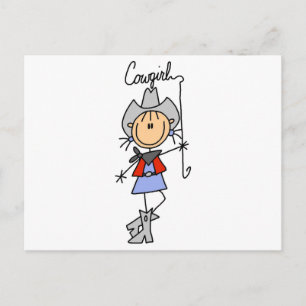 stick figur Cowgirl med Lasso Vykort
