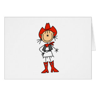 stick figur Cowgirl Red Hat and Boots Cards Hälsningskort