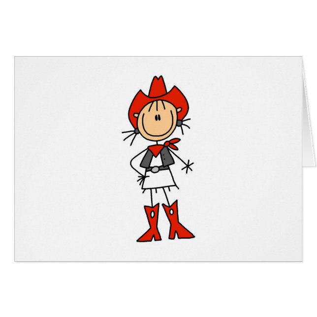 stick figur Cowgirl Red Hat and Boots Cards Hälsningskort (Framsidan Horizontal)