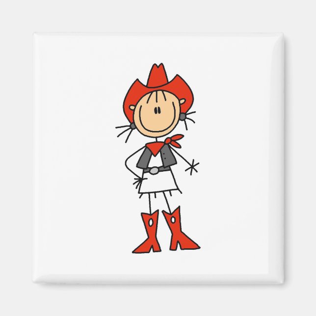 Stick figur Cowgirl Red Hat and Boots Magnet (Framsidan)