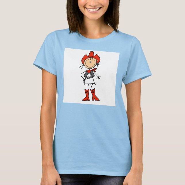 Stick figur Cowgirl Red Hat och Boots T-shirts (Framsida)