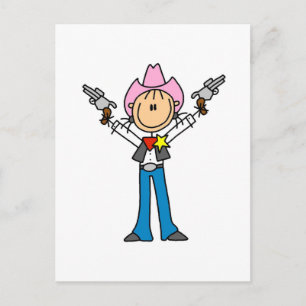stick figur Cowgirl sheriff Tshirts Vykort