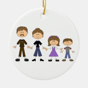 Stick figur-familjen julgransprydnad keramik