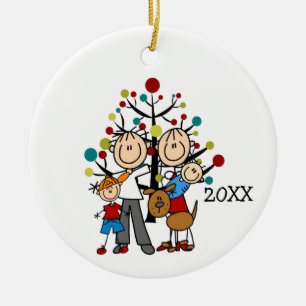 Stick figur-familjen med Hund keramiskt prydnadsfö Julgransprydnad Keramik