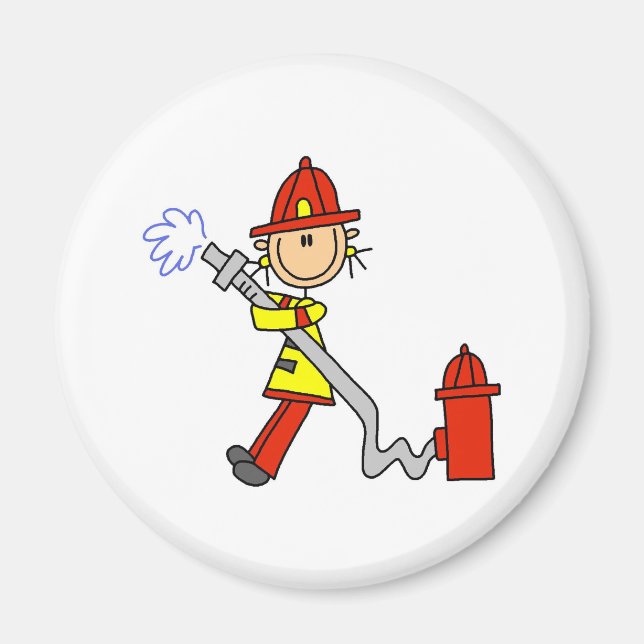 Stick figur Firefighter med Hose Magnet (Framsidan)