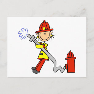 stick figur Firefighter med Hose Vykort