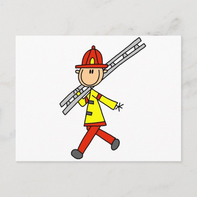 stick figur Firefighter med Ladder Vykort (Framsida)