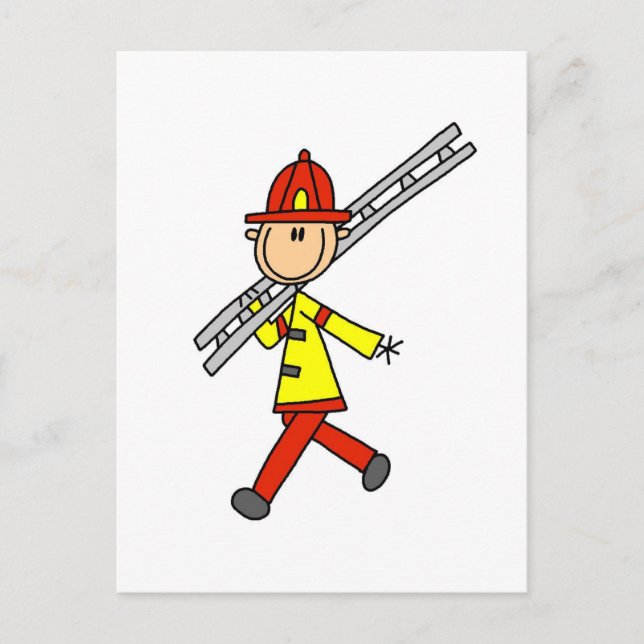 stick figur Firefighter med Ladder Vykort (Framsida)