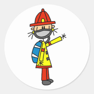 Stick figur Firefighter med mask Runt Klistermärke