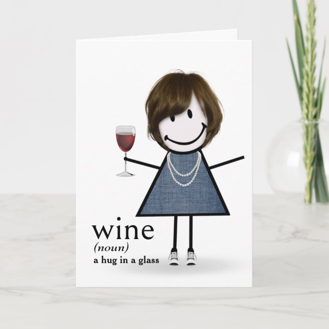 Stick figur flicka från födelsedagen med rött Vin Kort (Framsida)
