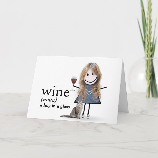 Stick figur flicka från födelsedagen med Vin och k Kort (Framsida)