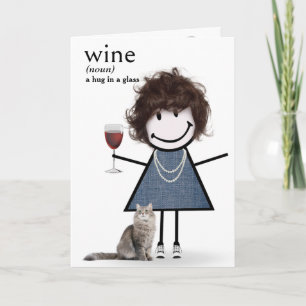 Stick figur flicka från födelsedagen med Vin och k Kort
