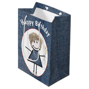 Stick figur flicka på födelsedagen i Denim