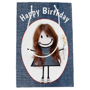 Stick figur flicka på födelsedagen i Denim