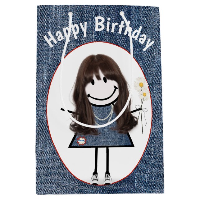 Stick figur flicka på födelsedagen i Denim (Framsidan)