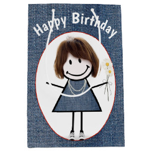 Stick figur flicka på födelsedagen i Denim