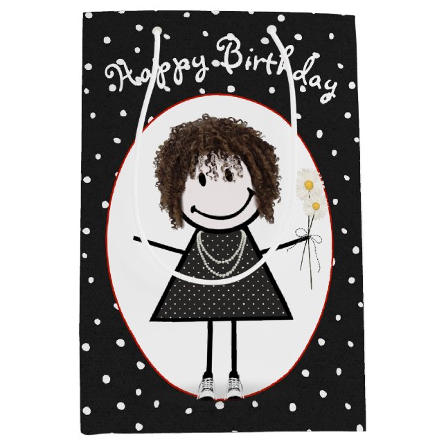 Stick figur flicka på Polka dots på födelsedagen (Framsidan)