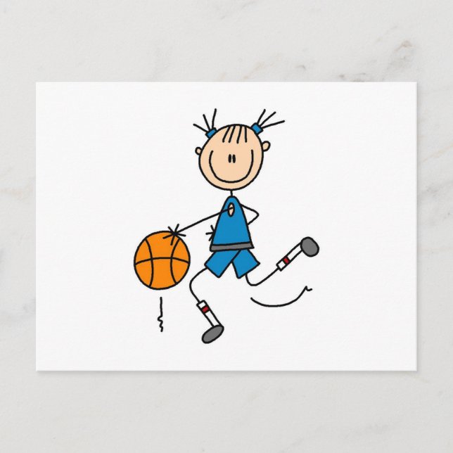 Stick figur Girl Basketball Player Tshirts Vykort (Framsida)