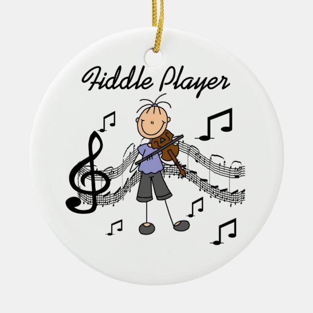 Stick figur Girl Fiddle Player Tshirts and Gifts Julgransprydnad Keramik (Framsidan)