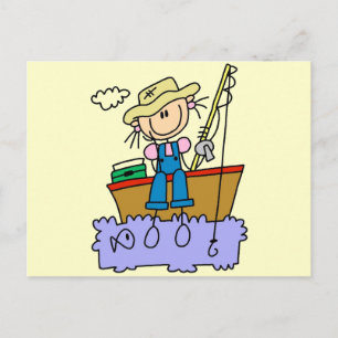 stick figur Girl Fishing T-shirts and Gifts Vykort